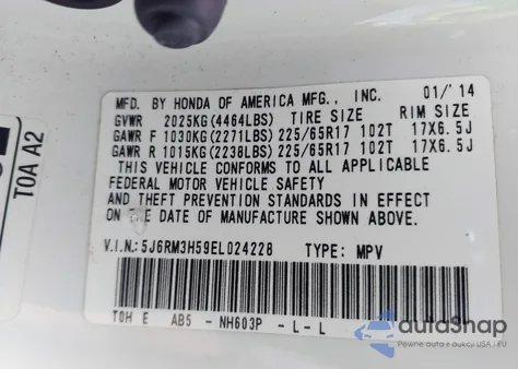 2014 Honda Cr-V Ex from USA, damaged, VIN 5J6RM3H59EL024228